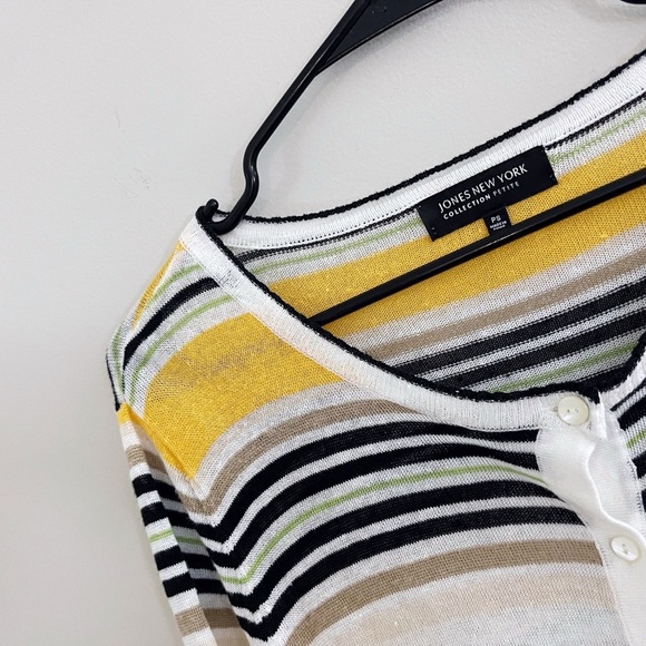 Jones New York Linen Striped Cardigan preppy casual chic - Picture 3 of 6